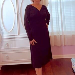 Luca Luca Made In Italy Black Faux Wrap Elegant V-Neck Midi Dress Size EU Large